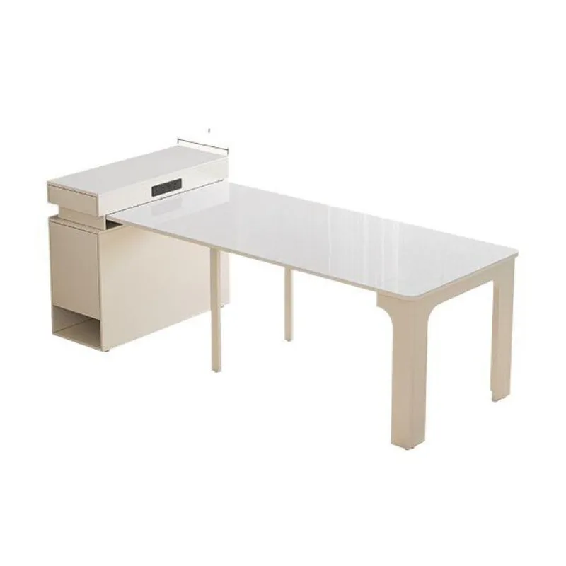 Household folding small apartment rock slab dining table family dinner multi-functional cream wind integration