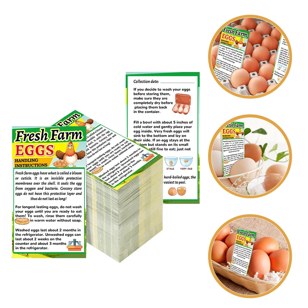 

250Pcs Farm Fresh Egg Care Instruction Cards Safe Handling Fresh Egg Storage Date Tracking Labels Quality Date Stamp for Eggs