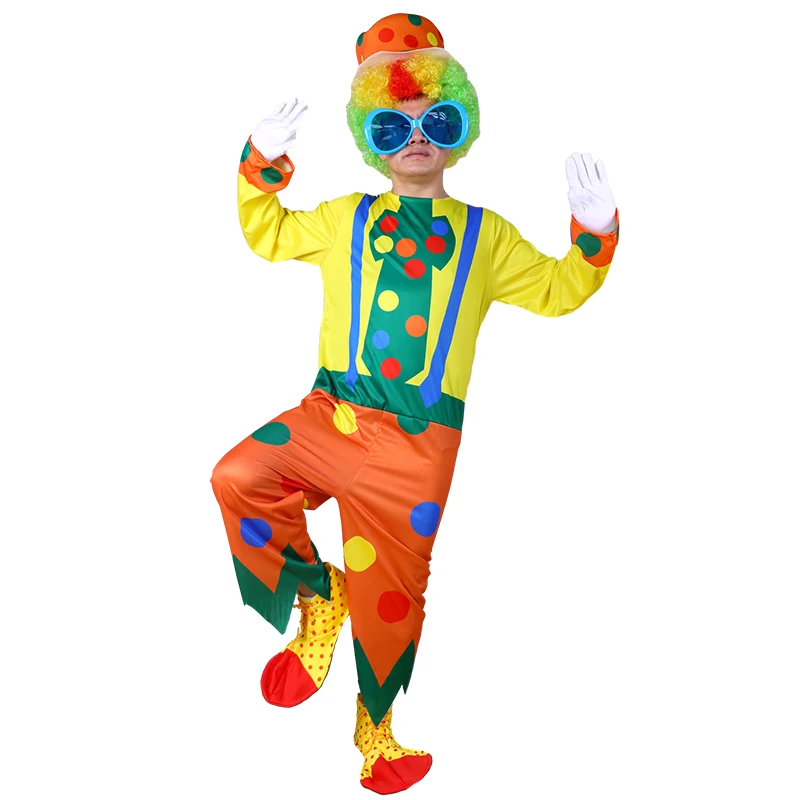 Halloween Adult Funny Circus Clown Jumpsuit Carnival Party Cosplay Men Costume Dress Up