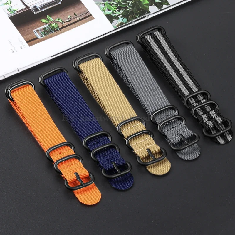 Correa de lona de nailon de 18mm, 20mm, 22mm y 24mm para hombres y mujeres, pulsera deportiva Universal, pulsera tejida, accesorios con hebilla de anillo de Metal