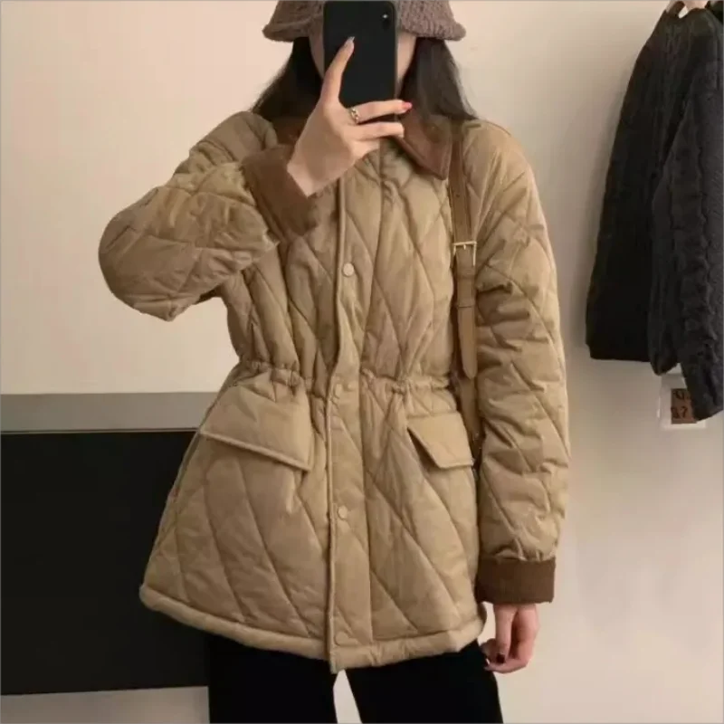 Veste à revers surdimensionnée pour femme, manteau d'hiver, haut à manches longues, chaud, matelassé, combat, fermeture éclair, vintage, mode coréenne, 2023