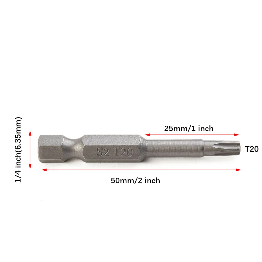 10 Stück Torx-Schraubendreher-Bit, legierter Stahl, 50 mm lang, Torx-Schraubendreher-Bit T20, 6,35 mm Sechskantgriff, Nutdrivers Handwerkzeuge