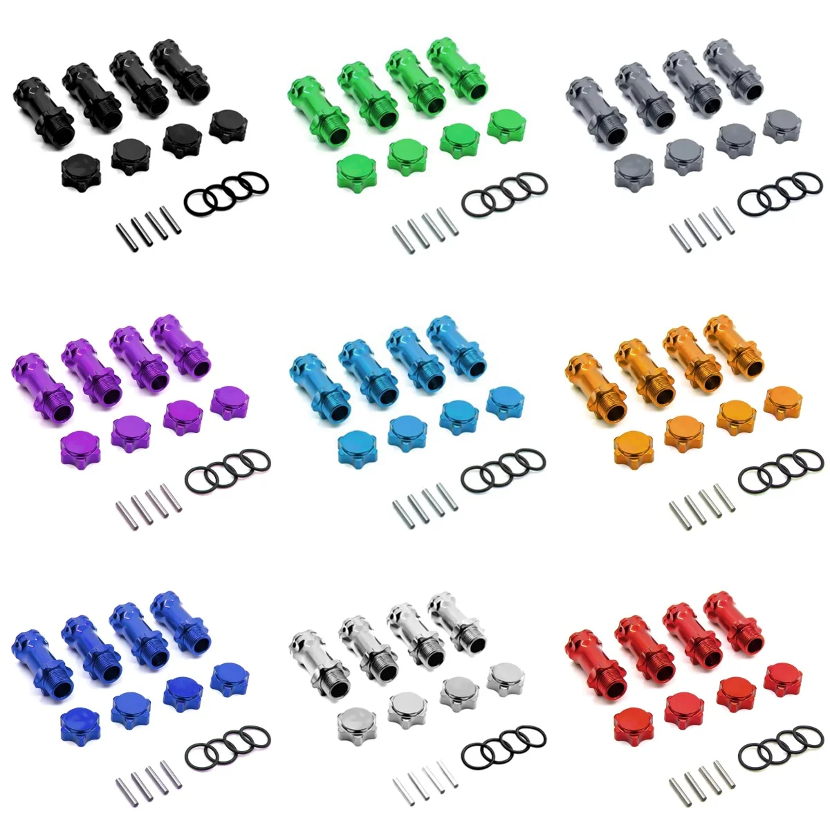 4pcs Wheel Hex Hub M17 17mm M37 37mm Extension Adapter 12mm Anti-Dust Capx4 Longer Combiner Coupler For 1/8 RC Model Car Parts