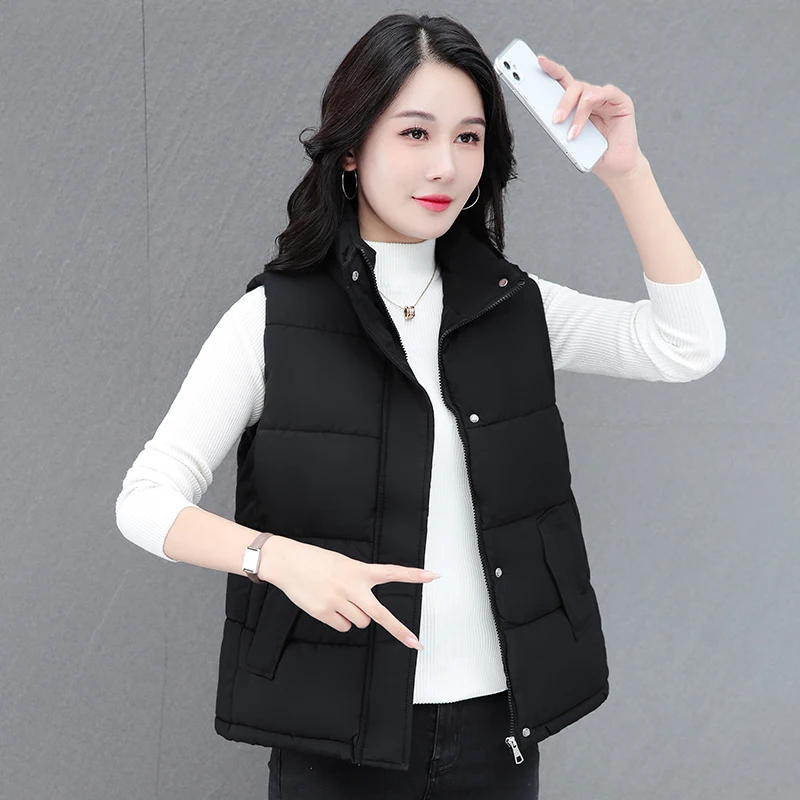 جديد الخريف والشتاء المرأة يندبروف عادية فضفاض سترة سميكة المألوف الوقوف طوق مريحة معطف دافئ بلا أكمام #6