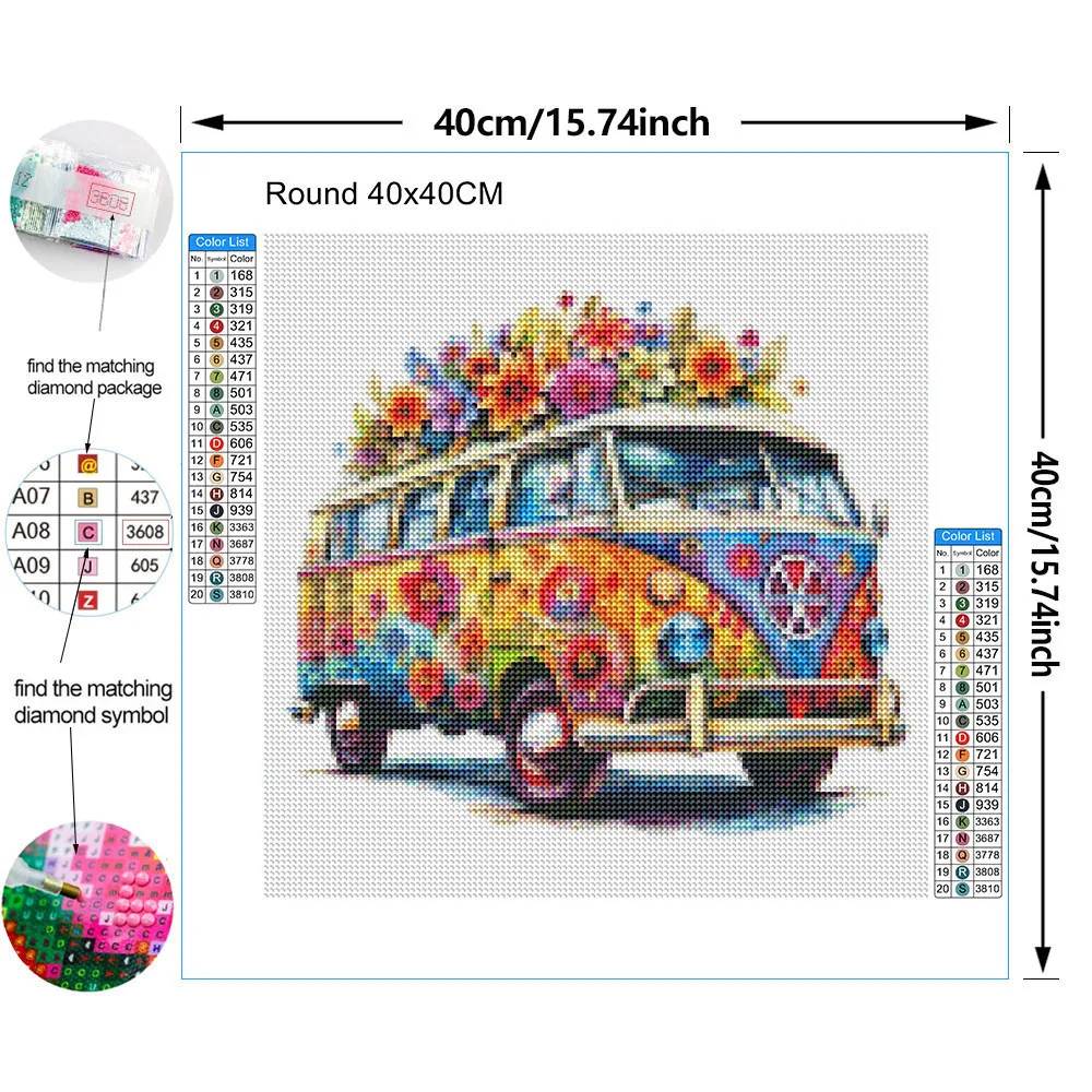 Set di pittura diamante Bus colorato fatto a mano con fiore croce ricamo strass mosaico Art Designer Home Decor regalo per bambini