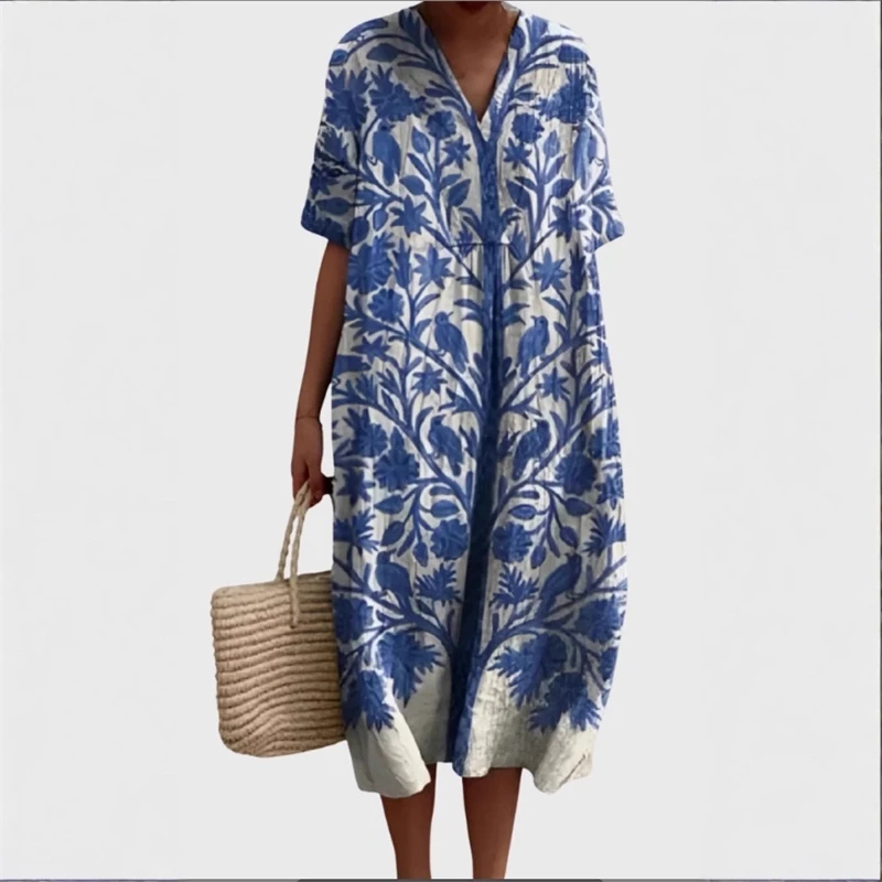 花柄シャツドレス女性長袖 3D デジタルプリントカジュアルボタンダウンマキシドレスエレガントな衣装