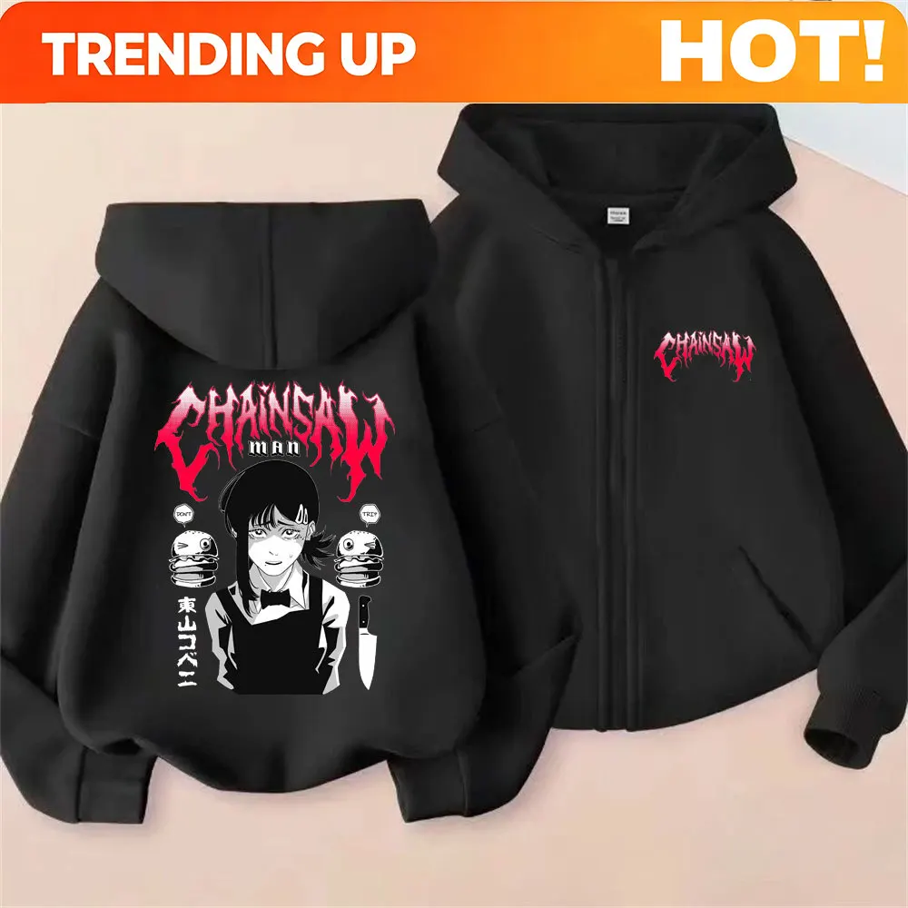 Custom Custom Anime Chainsaw Man Higashiyama Kobeni Graphic Zipper Hoodie Men Women Manga Fashion Streetwear Male Casual Zip Up