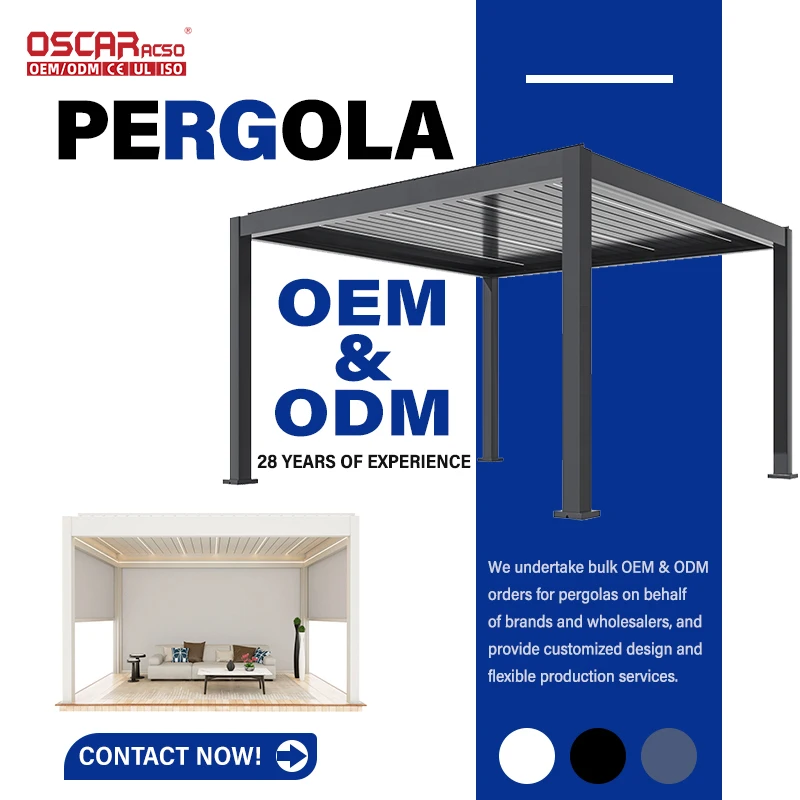 Bioclimatique Manual Pergola Design 3x3 3x4 4x3 4x6 Waterproof Aluminum Frame Structure for Garden Balcony Room Space Louver Per view 4