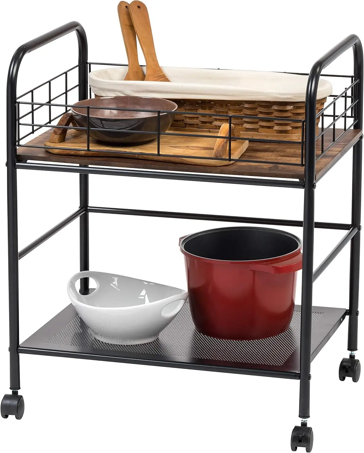 

IRIS USA, Inc. 2-уровневая кухонная тележка на колесиках для хранения с запираемыми колесиками, кофейная тележка, полка для кладовой, домашний бар, сервировка