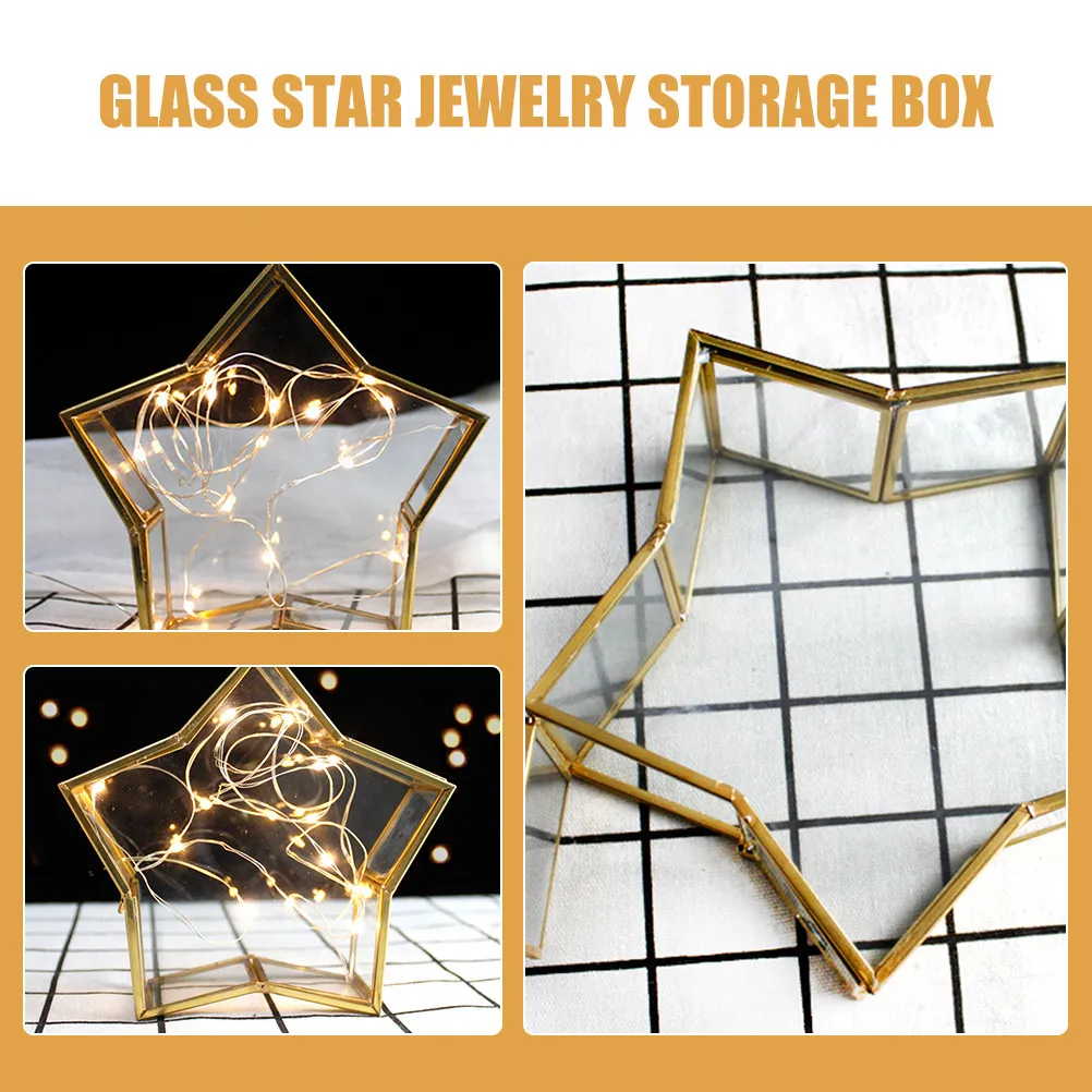 Glass Star Shaped Jewelry Organizer Box Display Case Memory Jar Preserved Flower Packing Birthday Gift Jewelry Organizer Box
