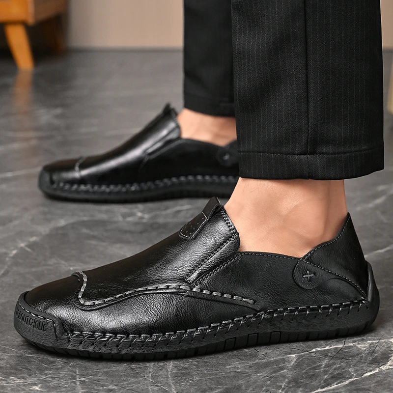 men Loafers slip on outdoor Hand-Stitched Storm Welt Anti-Slip HydroGrip Sole for Commute work office shoes big size 48