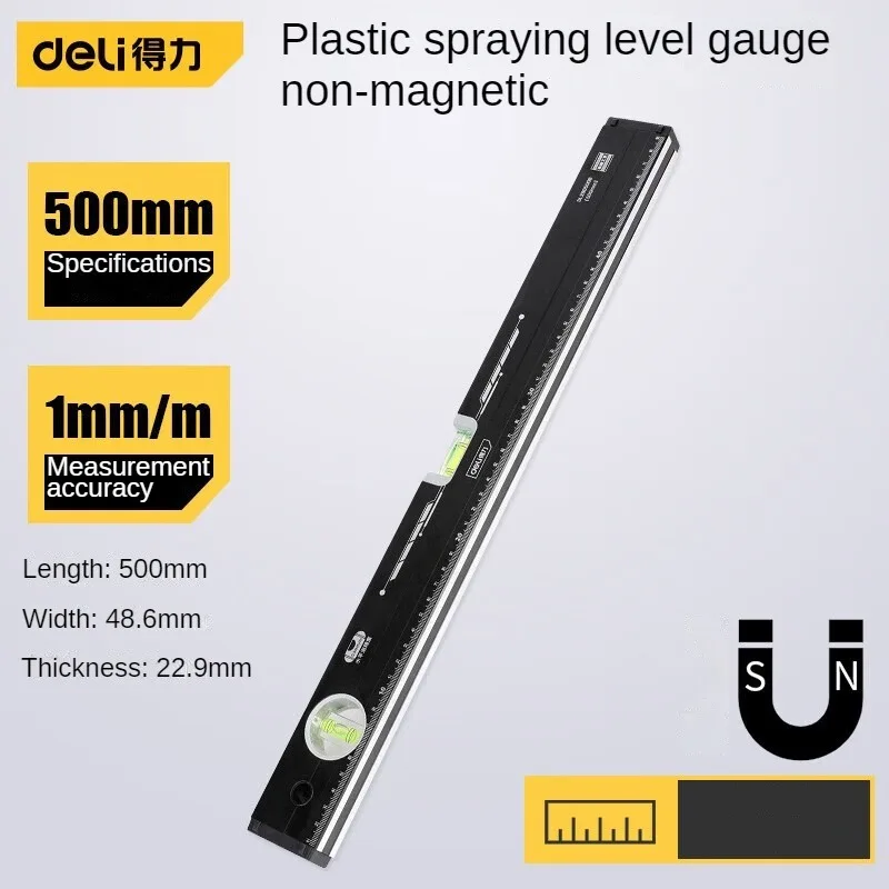 

Deli high-precision level ruler 3/4/500mm household aluminum alloy ruler small multi-angle spray molded level ruler non magnetic