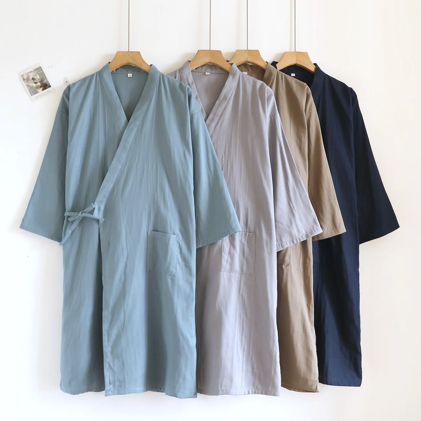 رداء رجالي بيجامة رداء حمام تقليدي ثوب نوم طويل 100% قطن ملابس نوم مريحة ملابس تنحيف على البخار D0078