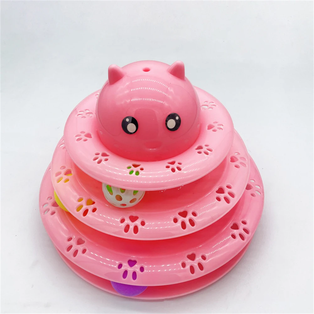 

Игрушка для кошек, Нескользящие развивающие игрушки, трехслойная Поворотная башня, товары для домашних животных, трековая карусель, тренировочная игрушка для кошек с шариками