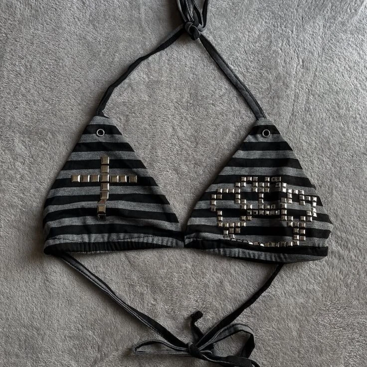Punk Sexy Summer Bikini Y2k Tops Women Clothes Stripe Rhinestone Emo Girl Beach Vintage Hip Hop Gothic Sling Aesthetic Crop Top
