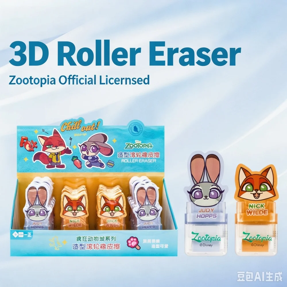 Genuine Disney Zootopia Cartoon Roller Rubber Eraser with Judy Hopps Nick Wilde for Classroom Notes Sketch Office Use