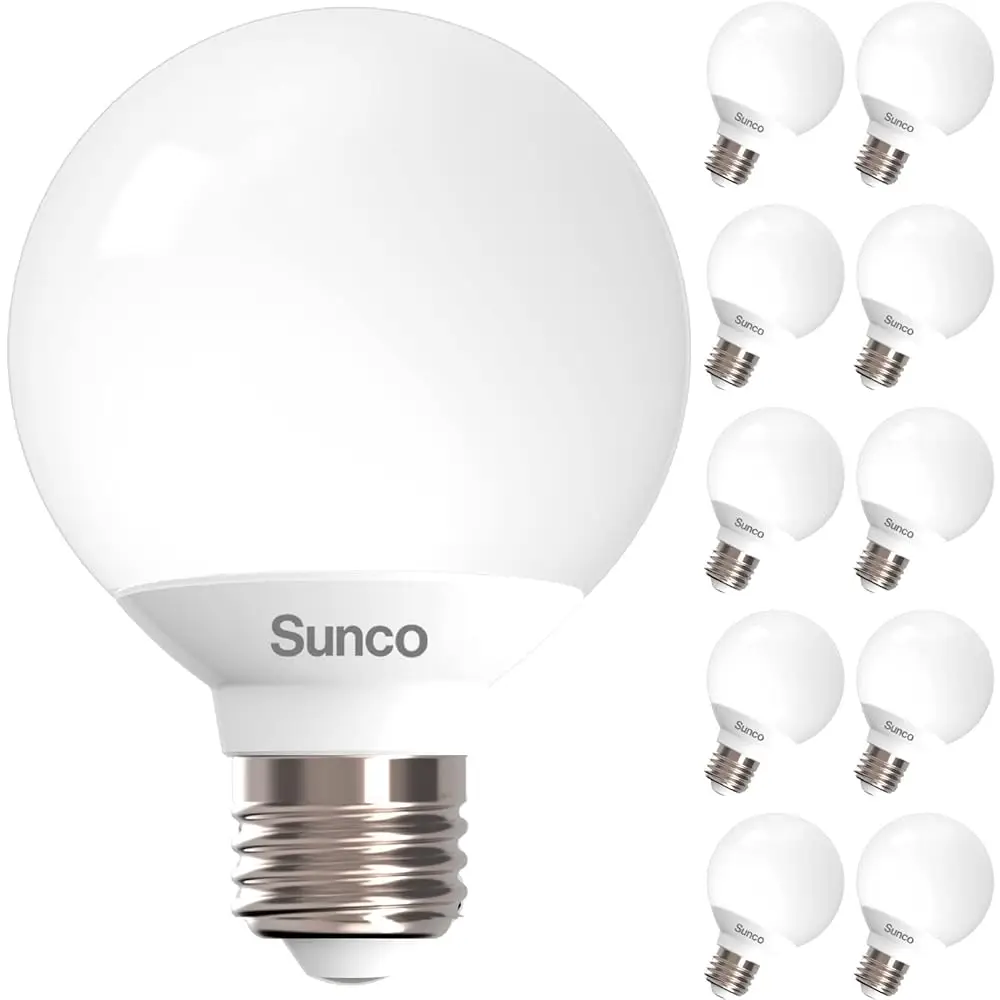 

Набор из 10 светодиодных лампочек Sunco G25, лампочка для ванной комнаты Vanity Globe, 450 люмен, 6000K, Daylight Deluxe, 6 Вт (эквивалент 40 Вт), с регулировкой яркости