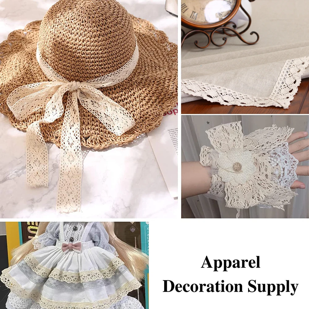 5Yard/lot Beige Color Patchwork Cotton Crocheted Lace Ribbon Wedding Party Craft Apparel Sewing Fabric DIY Handmade Accessories