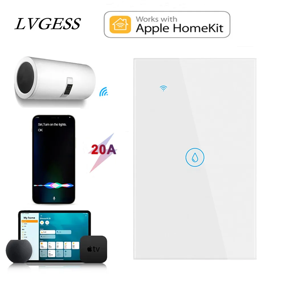 Homekit 20A Wireless Touch Wall Boiler Water Heater US Version Switch Electrical Light Smart Life For Google Home Alexa