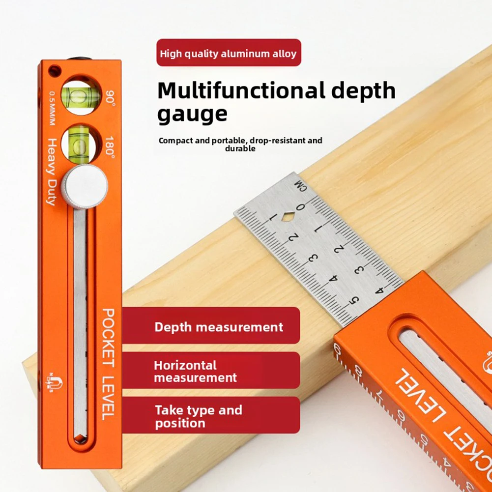 Adjustable Slide Stop Pocket Ruler Aluminum T-Type Marking Gauge Depth Measuring Ruler Precise Level Marks Measure Space Tool