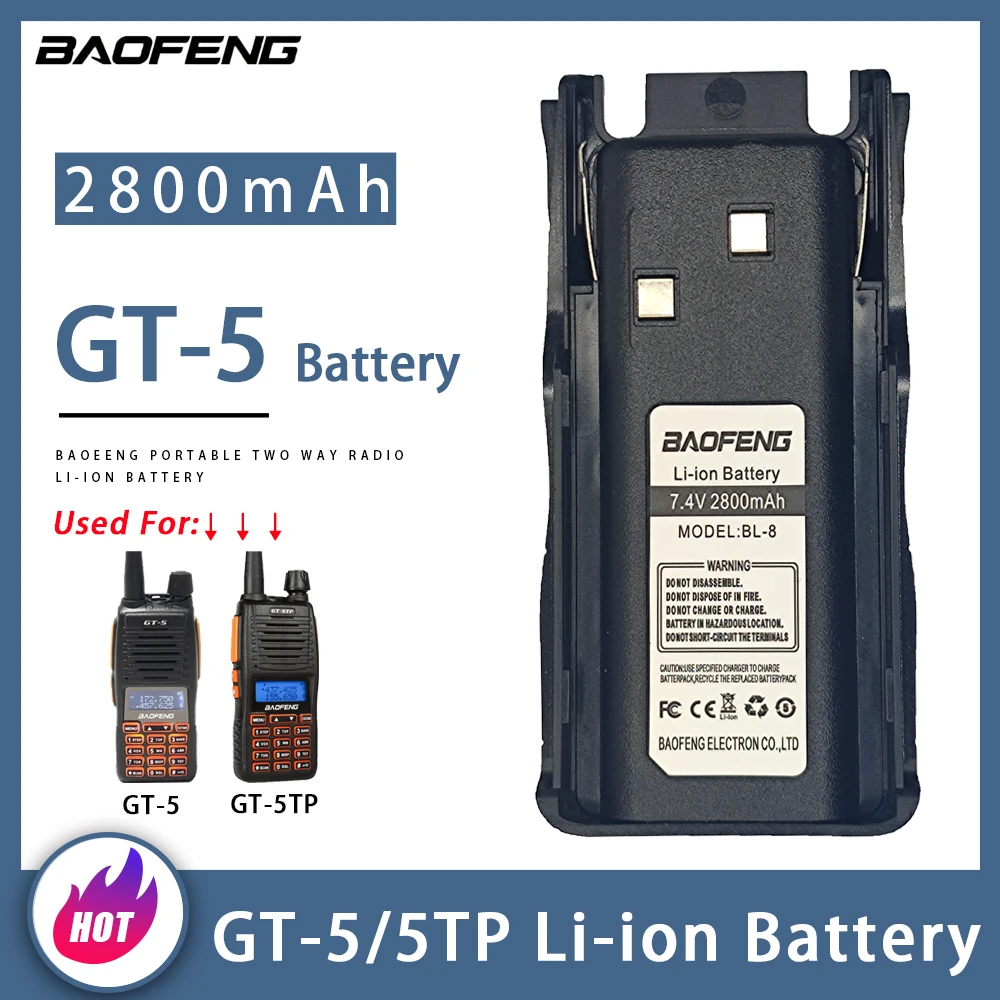 

BAOFENG Walkie Talkie GT-5 Li-ion Battery 7.4V 2800mAh For Pofung Two Way Radios GT-5 GT-5TP Portable Radio Replacement Battery