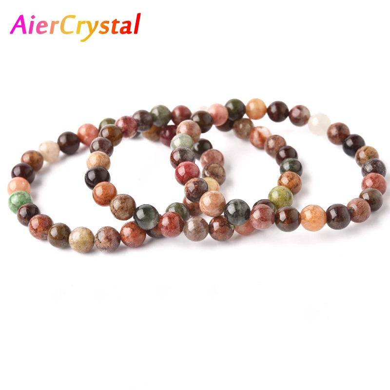 1PC 8-16mm Natural Color Ghost Stone Beaded Bracelet Crystal Bracelets Adornment Men Women Couple Bangles Jewelry Decoration