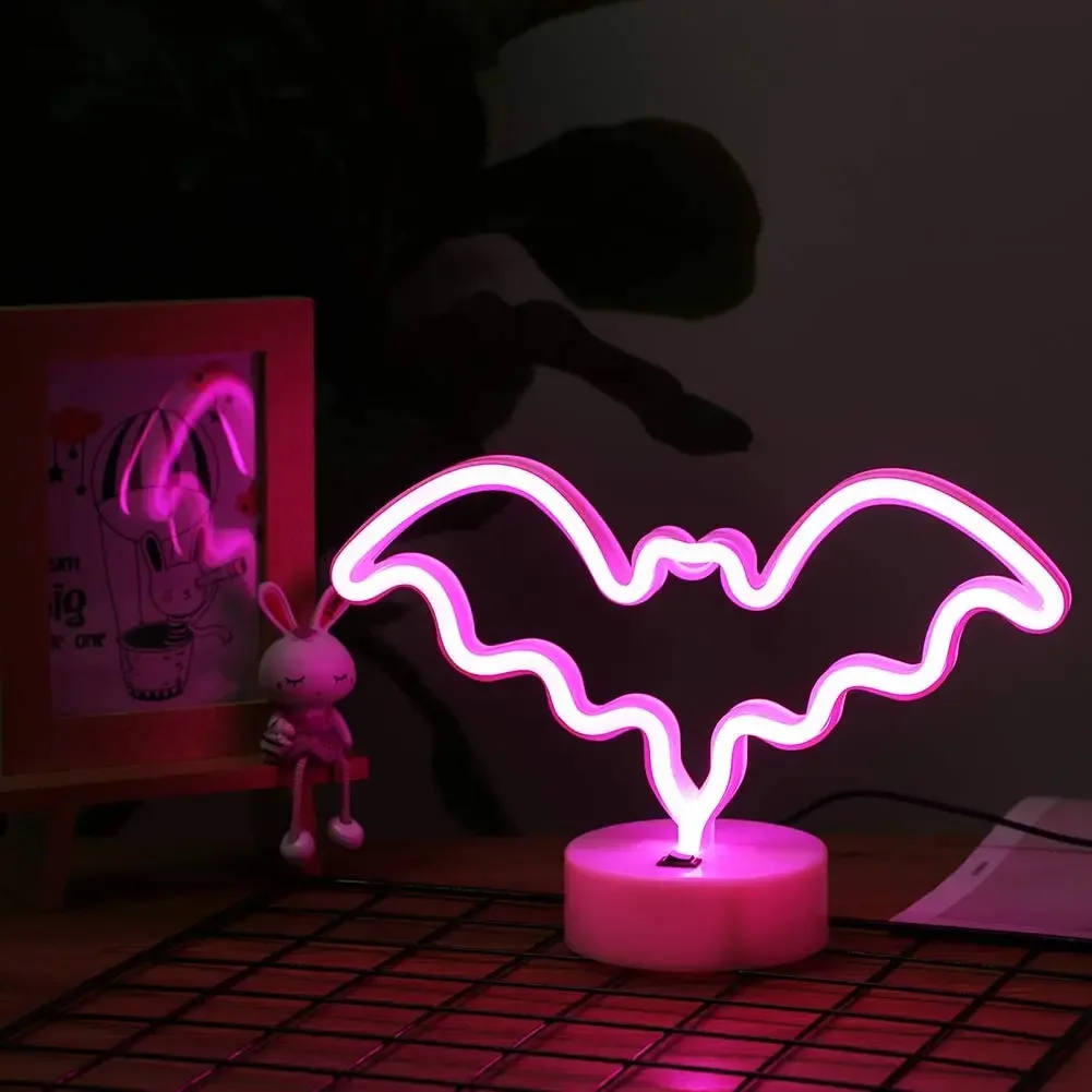 Lampu tanda Neon bentuk kelelawar warna-warni lampu Neon LED dasar kamar anak Bar Malam pesta Halloween liburan Natal pernikahan dekorasi dinding rumah