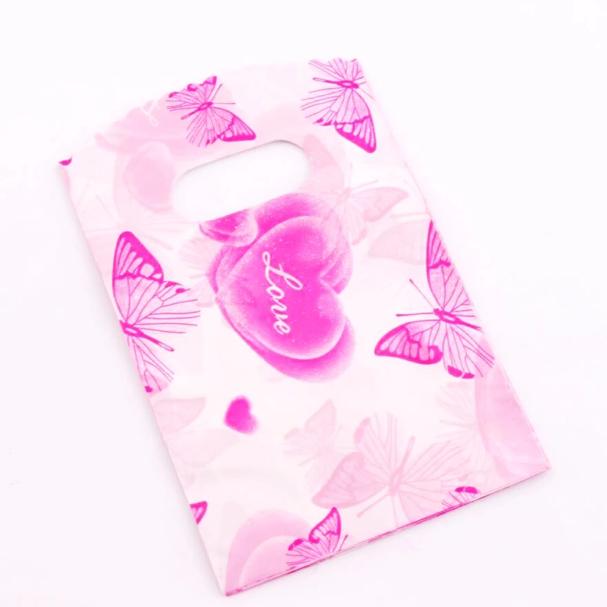 200pcs 9X15cm Heart and Butterfly Patterns Plastic Jewelry Gift Bag Jewelry Pouches Bags