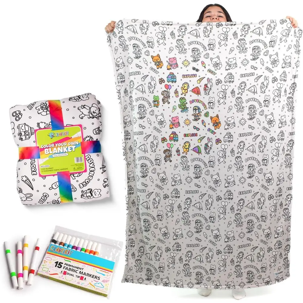 

Color-In Blanket or Kids & Adults – Oversized Wearable Blanket Crat Kit – Permanent Marker Design – Sherpa leece, hine Washable