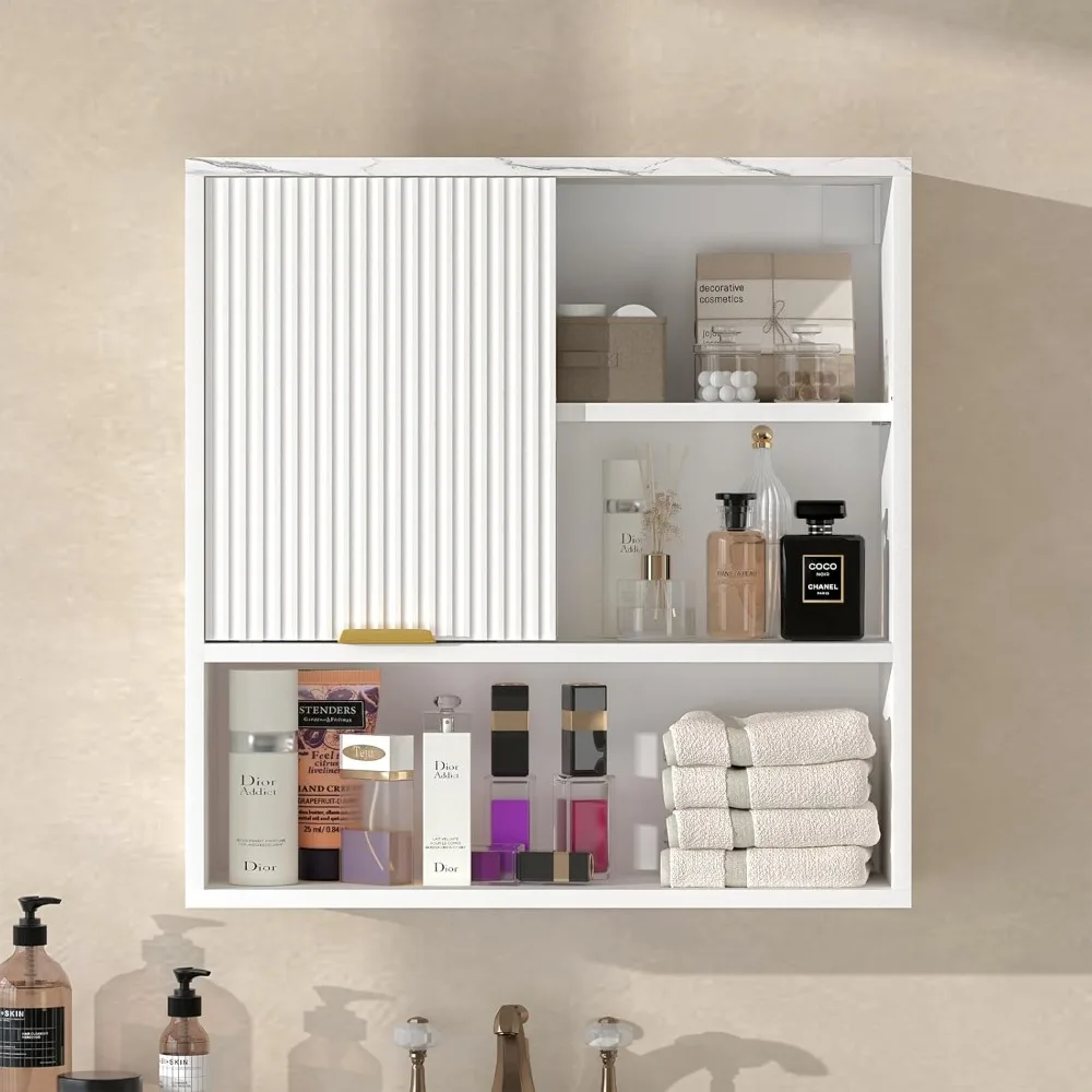 

with Sliding Cabinet Door, Wall-Mounted Small Storage Cabinet with Adjustable Shelves for Custom Storage Space