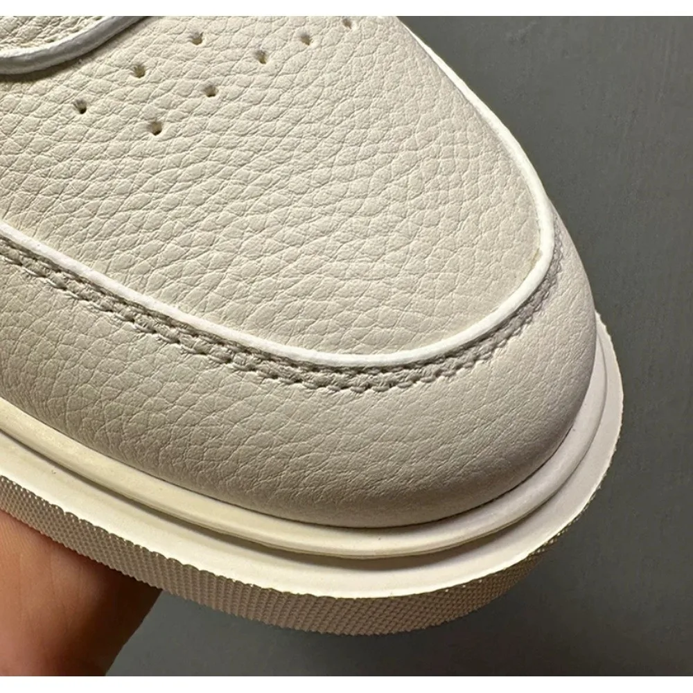 Men's Off‑White Pebbled Leather Sneakers, Lace‑Up Low Top Thick Sole Retro Casual Platform Shoes