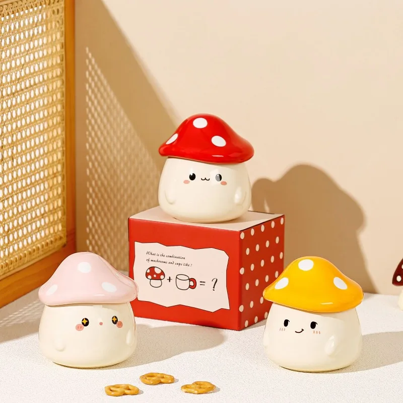 Mushroom Ceramic Mug with Lid Creative Couple's Cup Latte Mug Milk Cup Oat Cup Breakfast Cups Home Drinking Cups Tea Cups