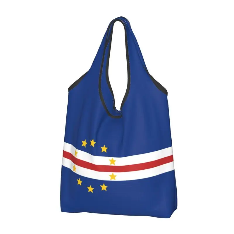 Cape Verde Flag Grocery Shopping Bags Women Portable Shopper Shoulder Tote Bags Lightweight Large Capacity Handbag