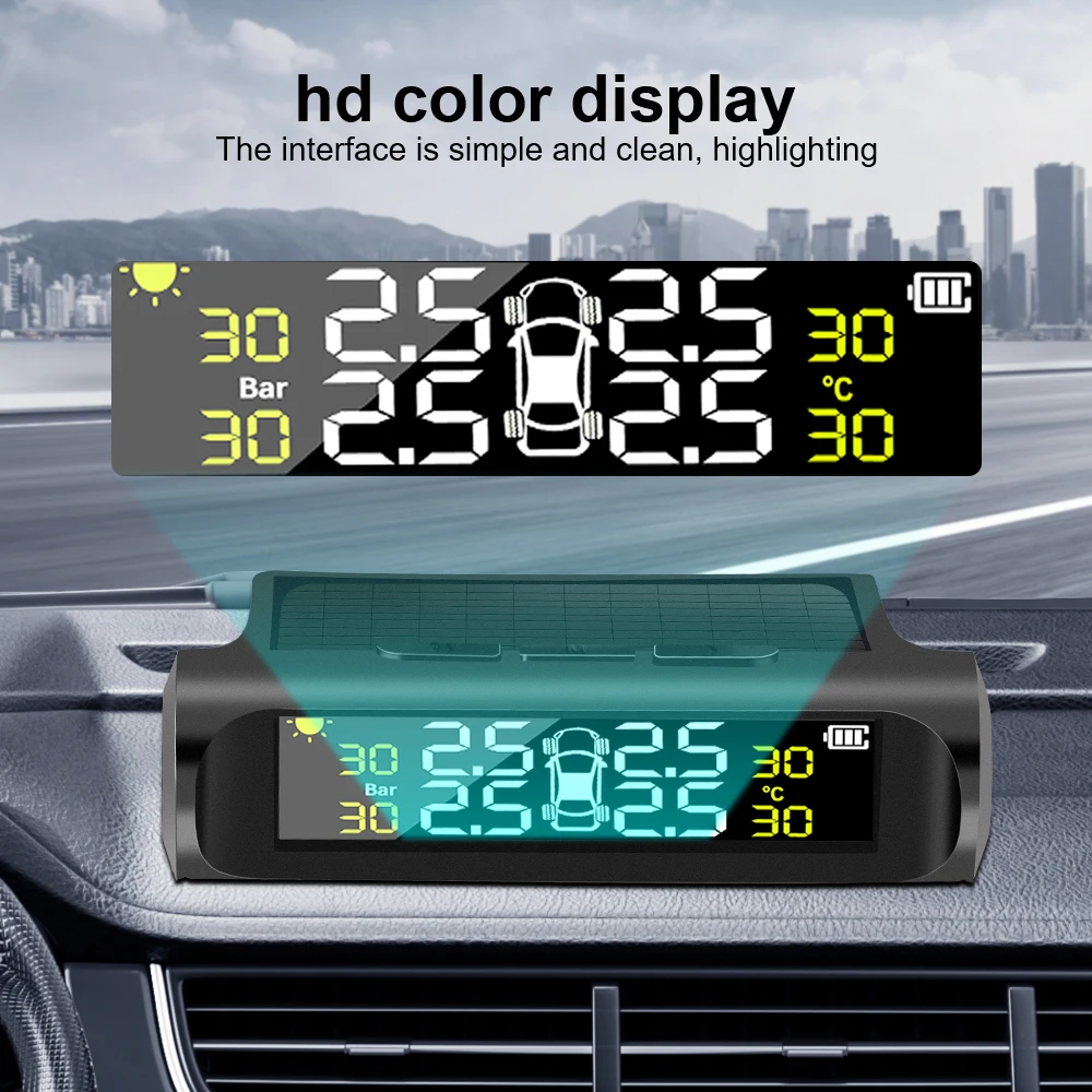 نظام مراقبة ضغط الإطارات TPMS الذي يعمل بالبطارية، مجموعة إنذار أمان السيارات TPMS للسيارات، 4 أجهزة استشعار، شاشة رقمية غير شمسية