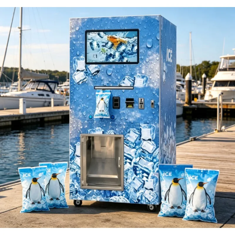 Outdoor self-service ice machine 450 kg/day, coin toss non-contact mobile solution, available 24 hours a day