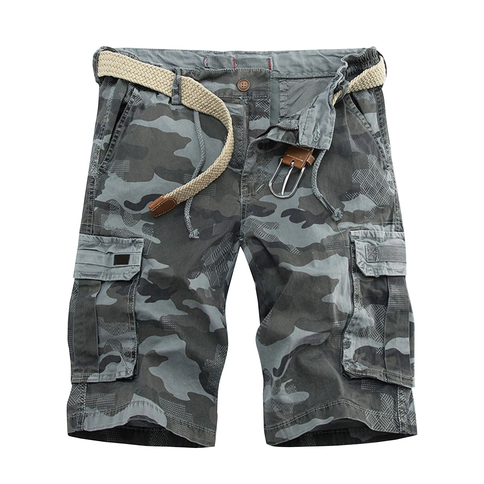 Shorts de carga masculino com bolsos, padrão de camuflagem, moda casual, shorts de trabalho com vários bolsos, verão, 2024