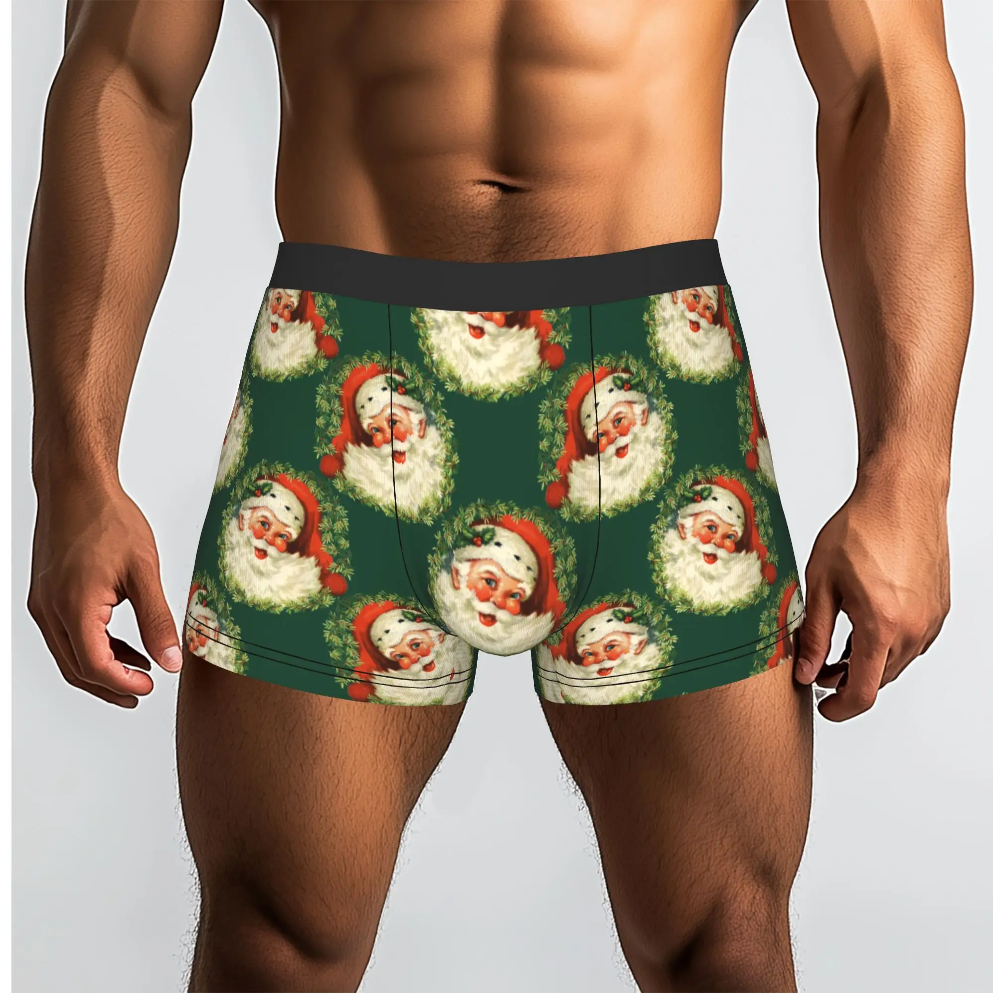 Custom Santa Claus Retro Underwear Male Printed  Boxer Briefs Shorts Panties Breathable Underpants