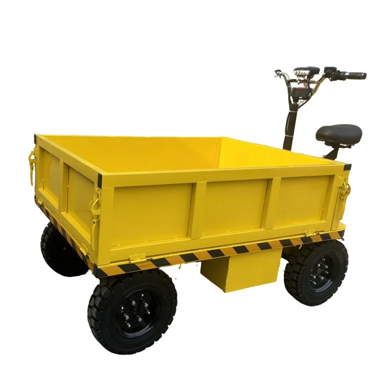 

Электрический грузовой транспортер на платформе с сиденьем, 4-колесная тележка на аккумуляторе, грузоподъемность 1 тонна, электрический грузовой флатформенный транспортер