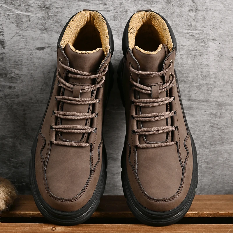 

Autumn Winter New Men High-end Light Luxury High Top Boots Thick Soled Height Increasing Outdoor Casual Youth Fashion Boots