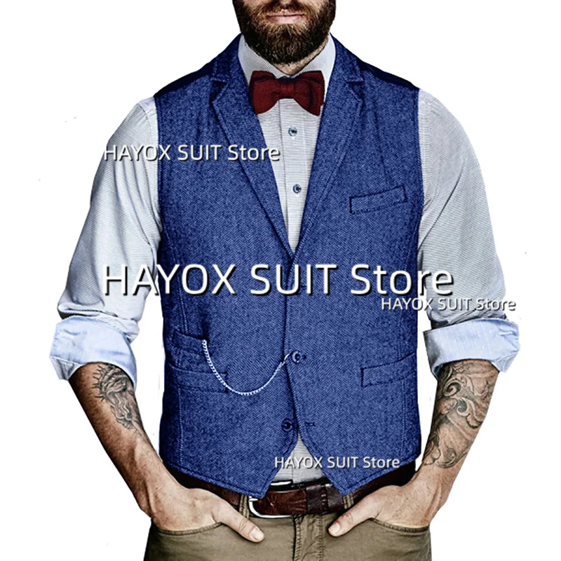 Men's Suit Vest Slim Fit Single Breasted Tip Lapel British Style Groom Groomsmen Sleeveless Jackets