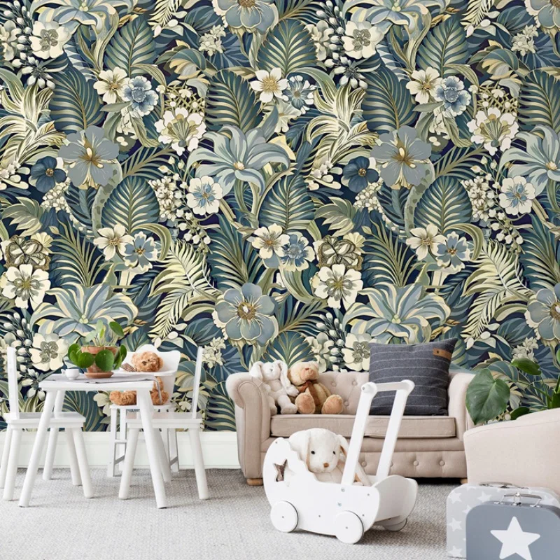 Vintage Green Floral Wallpaper Self Adehesive Tropical Palm Tree Peel and Stick Vinyl Wallpapers Contact Paper for Walls Cabinet