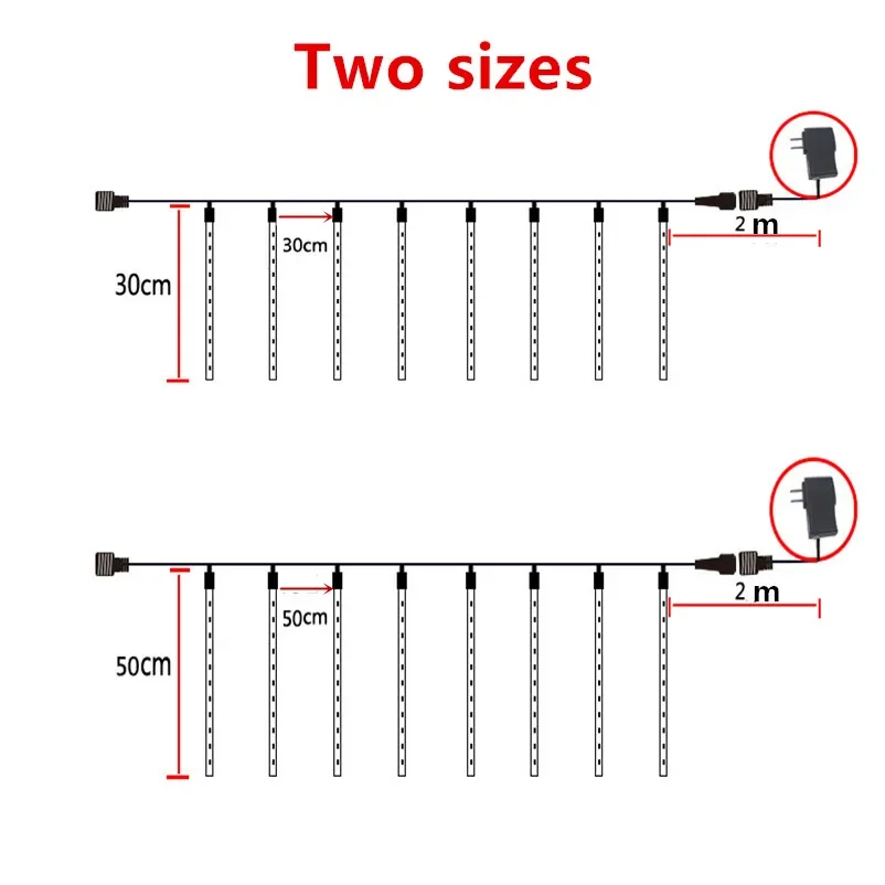 야외 Meteorenregen Regen8 Buizen Led 스트링 조명, 30cm 50cm, Waterdicht Voor Kerst Nieuwe Jaar 웨딩 파티 장식