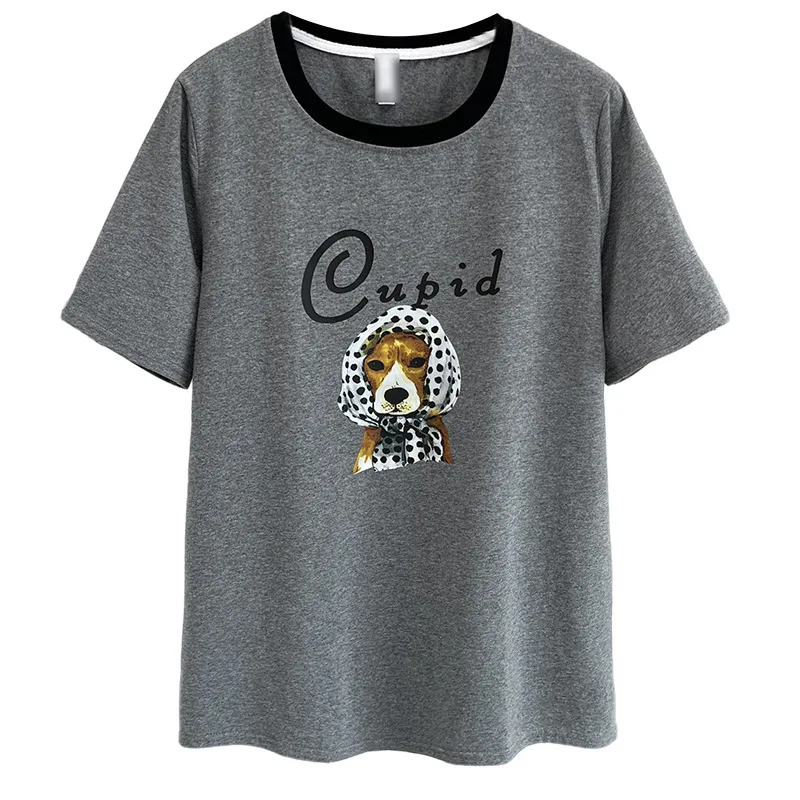 حجم كبير حجم كبير الصيف عادية طباعة قصيرة الأكمام تي شيرت المرأة موضة جولة الرقبة قطنية عالية الجودة للنساء حجم كبير XXL XX... #5