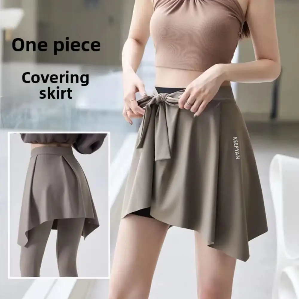 

Irregular Butt Curtain Anti-Exposure Quick Drying One Piece Skirt Lace-up Elastic Waist Tie Up Cover Up Skirt Running