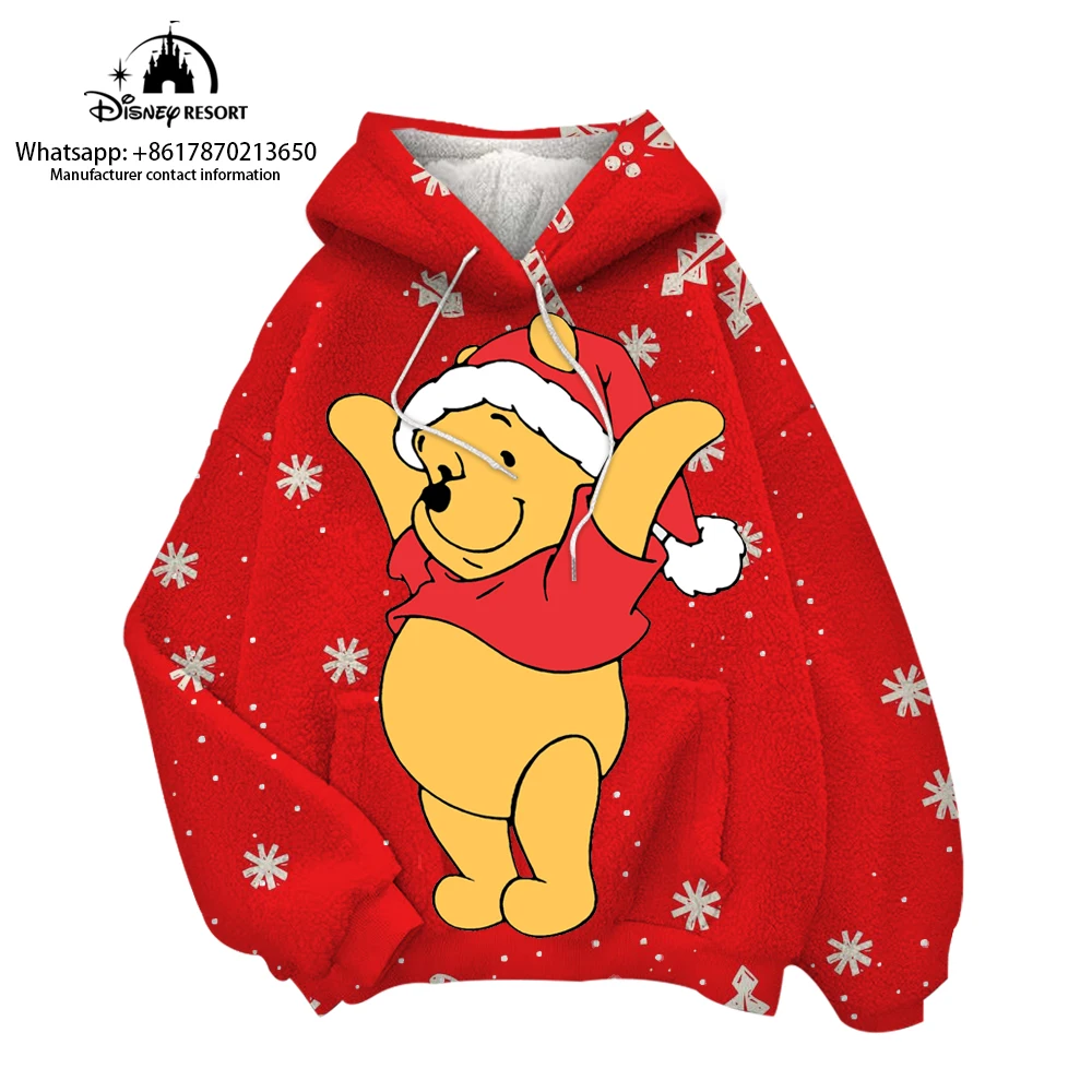 

Winter Winnie the Pooh and Mickey Minnie Christmas Pattern Fashion All-match Flannel Women's Pullover Children's Hoodies 2024