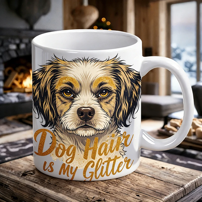 

1PCS Cute Dog Glitter Quote Ceramic Cup with Handle, Creative Coffee Cup, Milk Cup, Office Tea Cup, Drinking Cup, Fade-Resistant