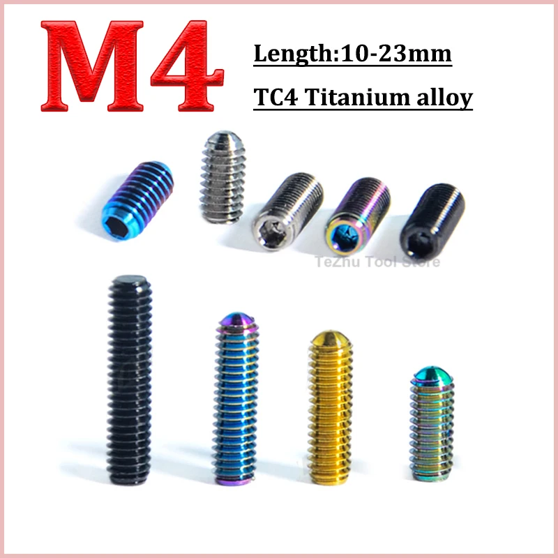 

Titanium Alloy Screw M4 x 10 12 13.5 16 18 20 23mm Headless Machine, Top Wire, Bicycle Transmission, H/L Adjustment Screw