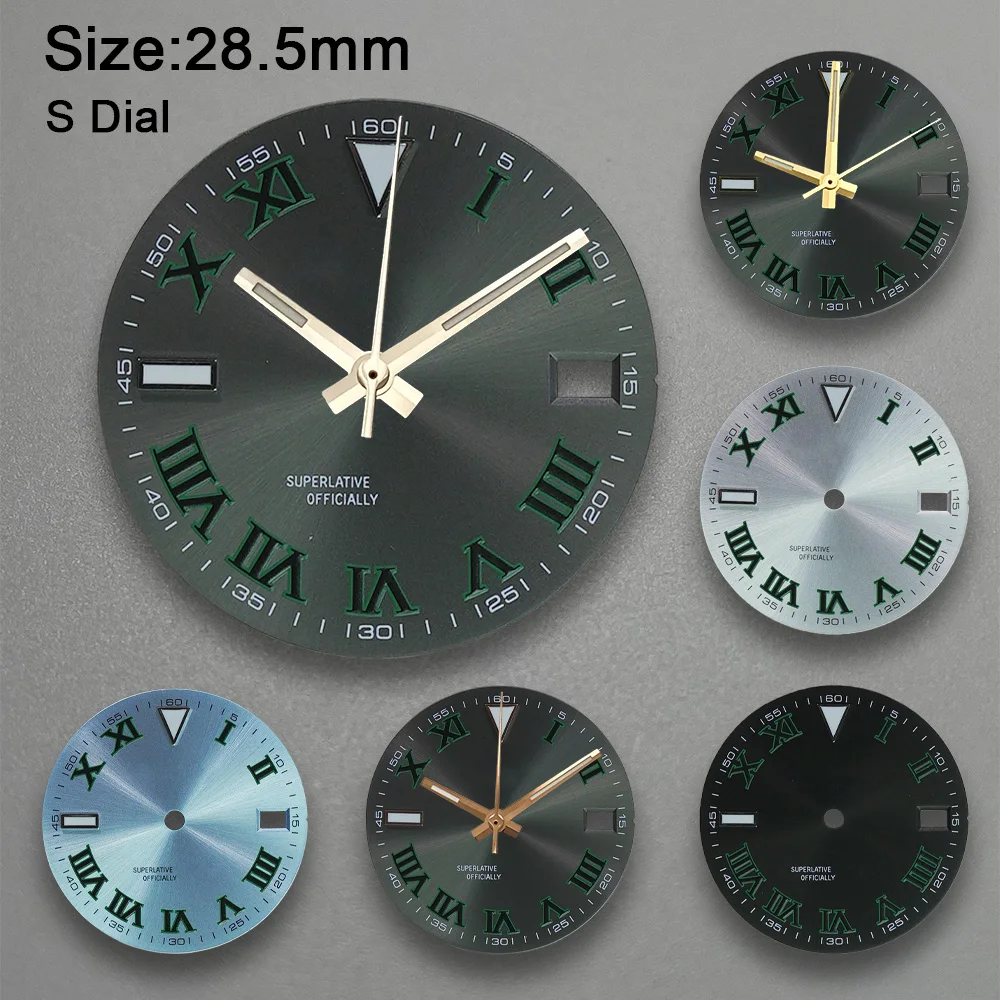 

Циферблат с логотипом S, 28,5 мм, римский циферблат NH35, подходит для NH35/NH36/4R/7S, японский механизм, ледяной синий, светящиеся аксессуары для модификации часов