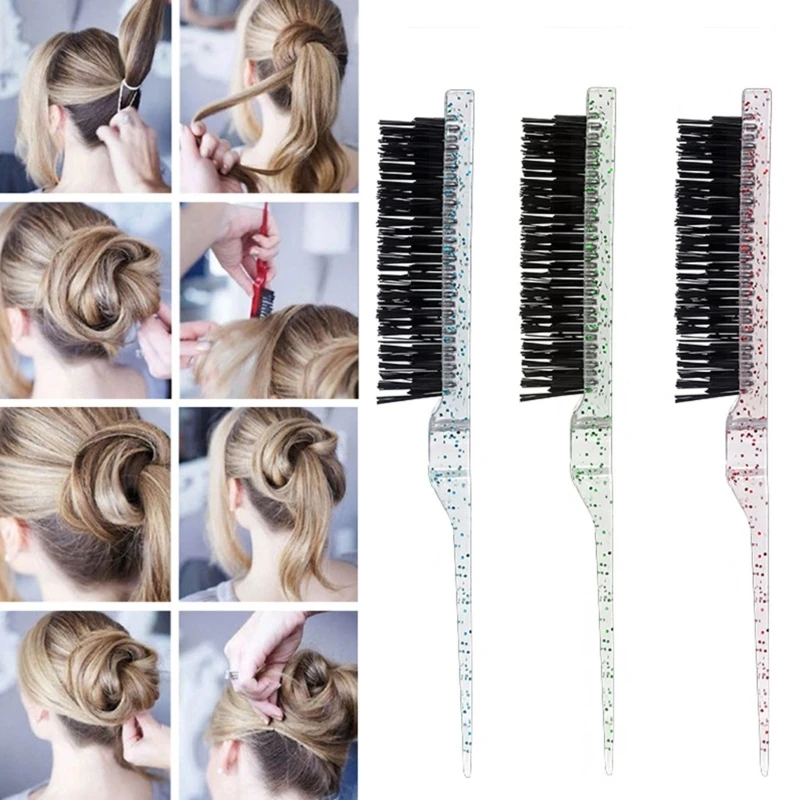 Achieve Hairstyles with Flakes Hair Teasing Comb Three Row Bristle Hair Brush Teasing Comb Grooming Combs Sturdy for Men