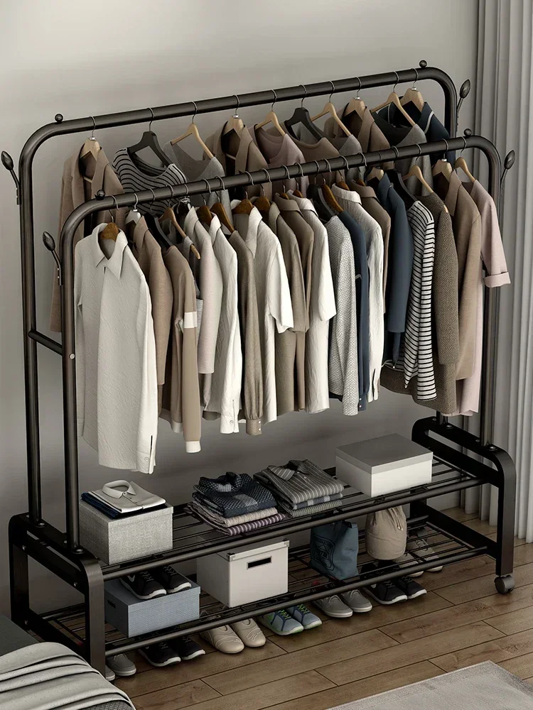 Simple rack floor folding balcony  rack household bedroom household rod double-pole clothes rack